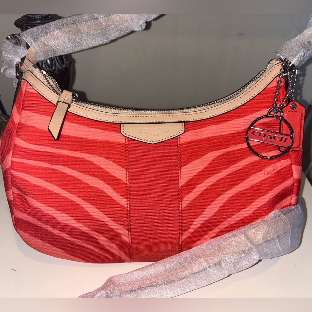 Coach Red and Pink Zebra Print Shoulder Bag